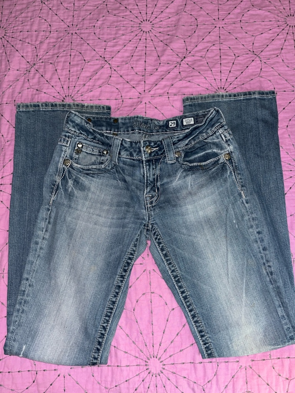 Miss Me Light Blue Boot Cut Jeans with Embroidered Floral Back Pocket - Picture 3 of 5